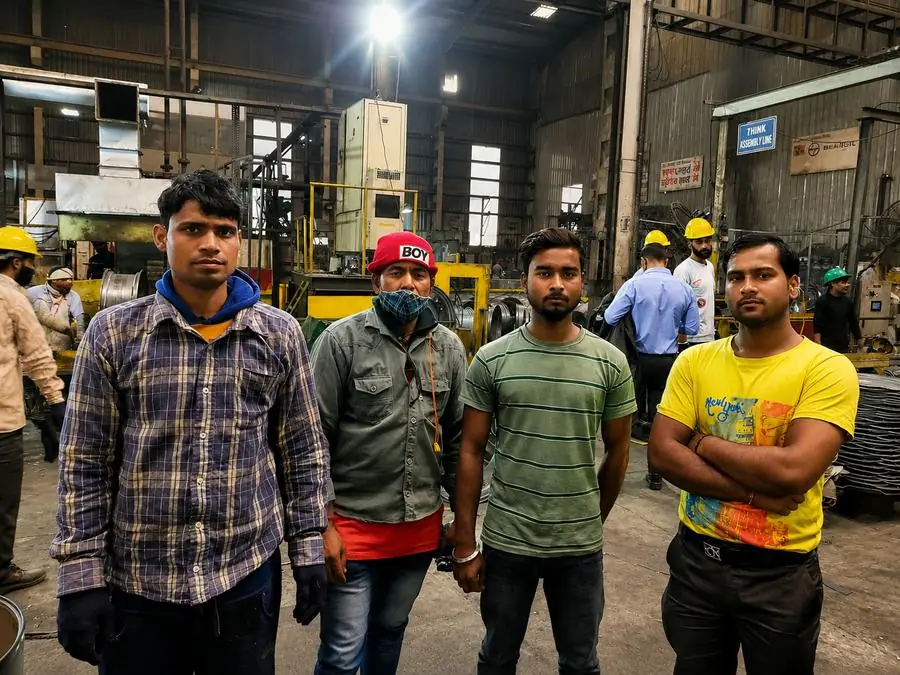 Worker on production line factory floor
