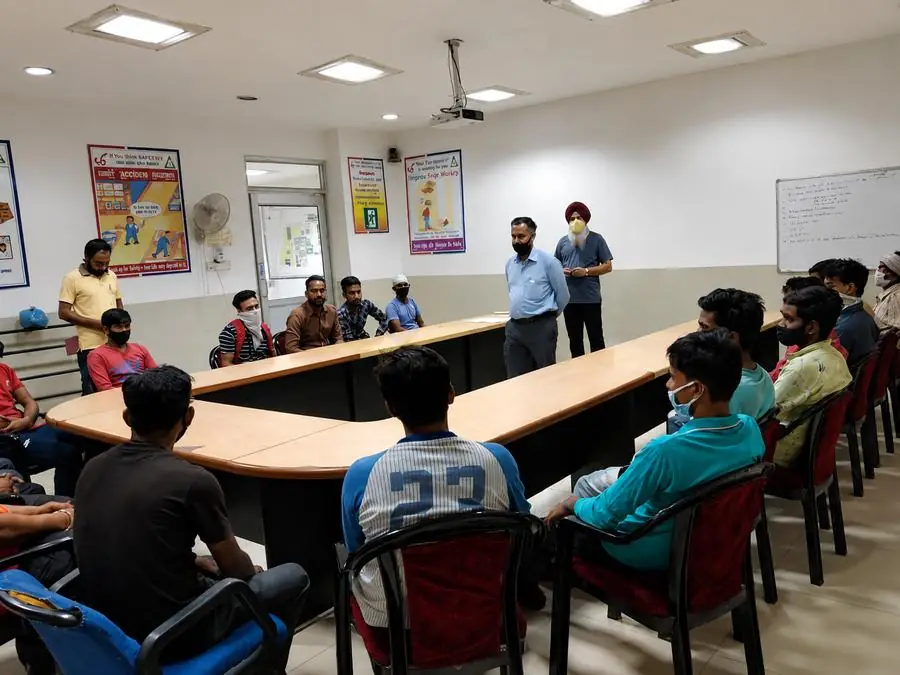 Onkar directors addressing workers during a safety meeting